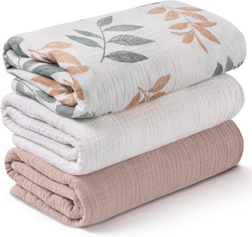 Muslin Swaddle Blankets, 3 Pack Breathable Soft Receiving Blanket, Large 38 x 40 inches Swaddle Wrap