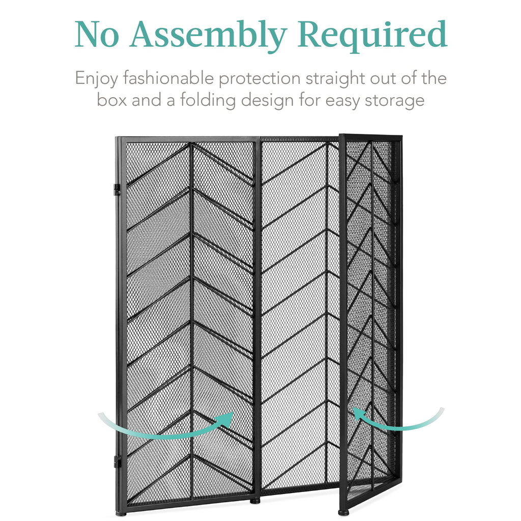 52x31in 3 Panel Chevron Fireplace Screen, Mid Century Modern Wrought Iron Hand Crafted Fire Place Guard Home Decor