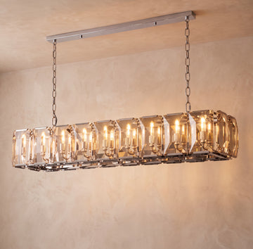 Inspired Harlow Style 61 Inch Rectangular Crystal Prism Chandelier Polished Stainless Steel - Main Product View
