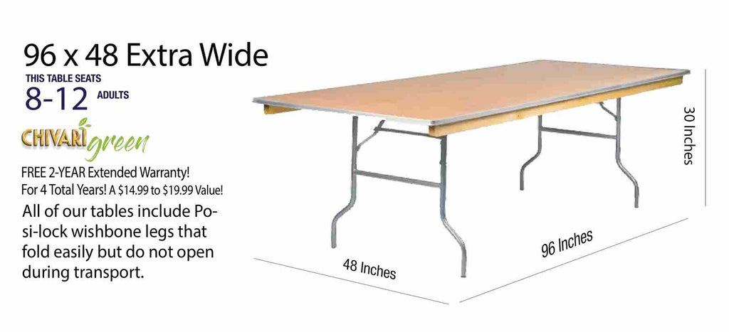 96" x 48" (8 Foot) Rectangle Plywood Folding Table