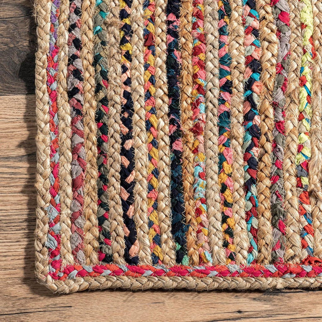 Aleen Multicolor Striped Braided Area Rug, Oval 3' x 5'