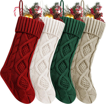 Inches Large Size Cable Knitted Stocking Gifts & Decorations for Family Holiday Xmas Party - Set of 4