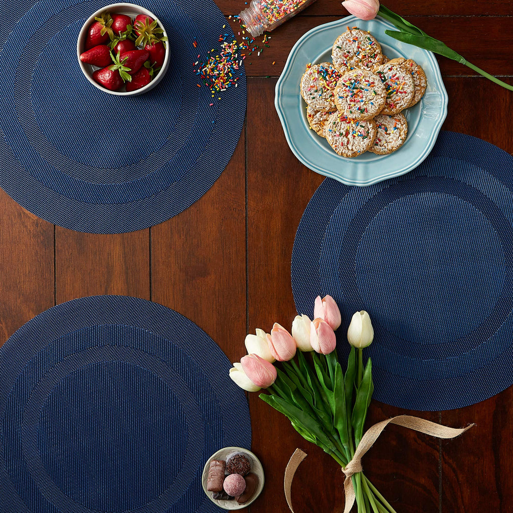 Vinyl Tabletop Collection, Round Placemat Set, 13.75", Nautical Blue, 6 Piece
