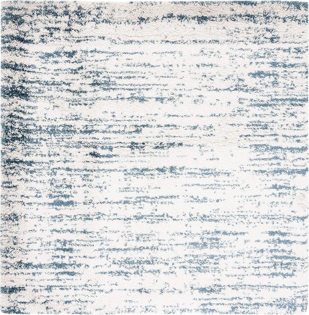 Hudson Shag Square Rug 7', Plush Ivory & Steel Blue SGH299A