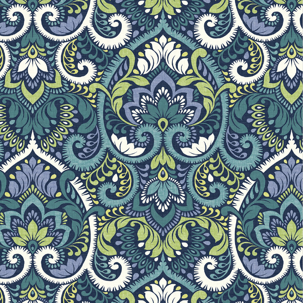 Outdoor Toss Pillow, 2-Pack, 16x16, Blue Damask