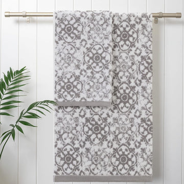 Bath Towel 4 Piece Set, Aziza, Premium Bathroom Décor, Includes 2 Hand Towels and 2 Shower Towels, 100% Cotton &
