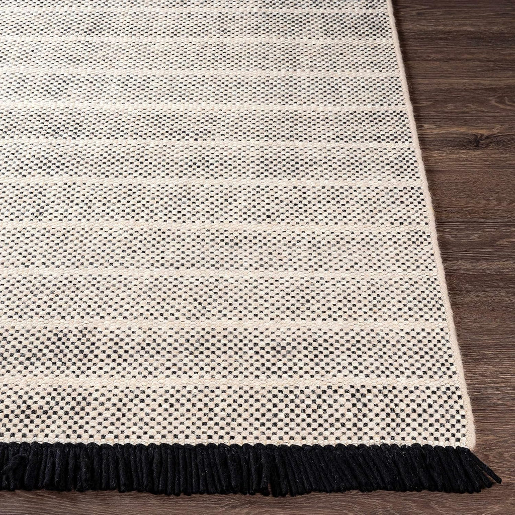 Thorold Wool Living Room, Bedroom Area Rug - Striped Woven Textured - Traditional Transitional Farmhouse Boho Modern