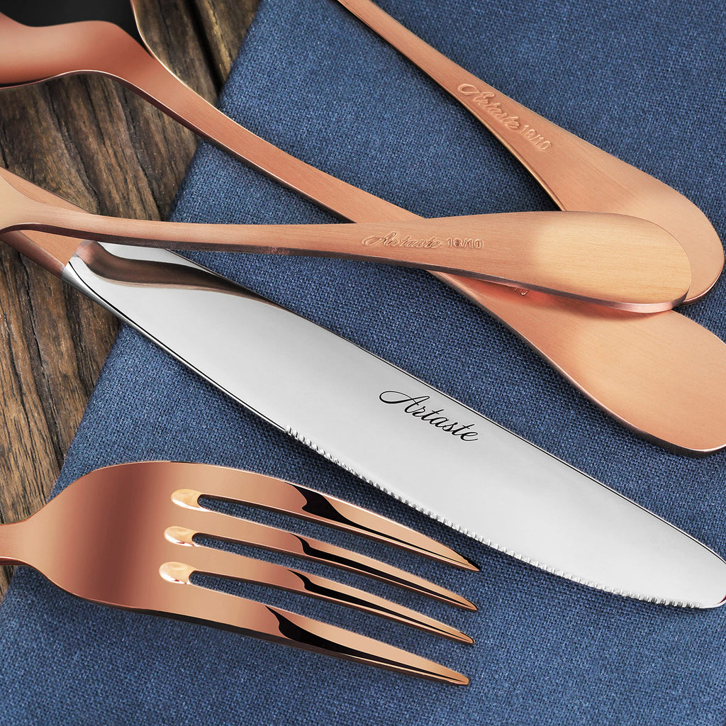Rain Stainless Steel Flatware 20-Piece Set, Copper Finish