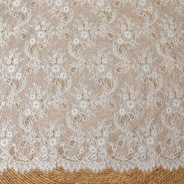 59" × 3 Yard Floral Pattern Lace Fabric with Eyelash Edge Embroidered French Lace Fabric Decor, Garment Sewing