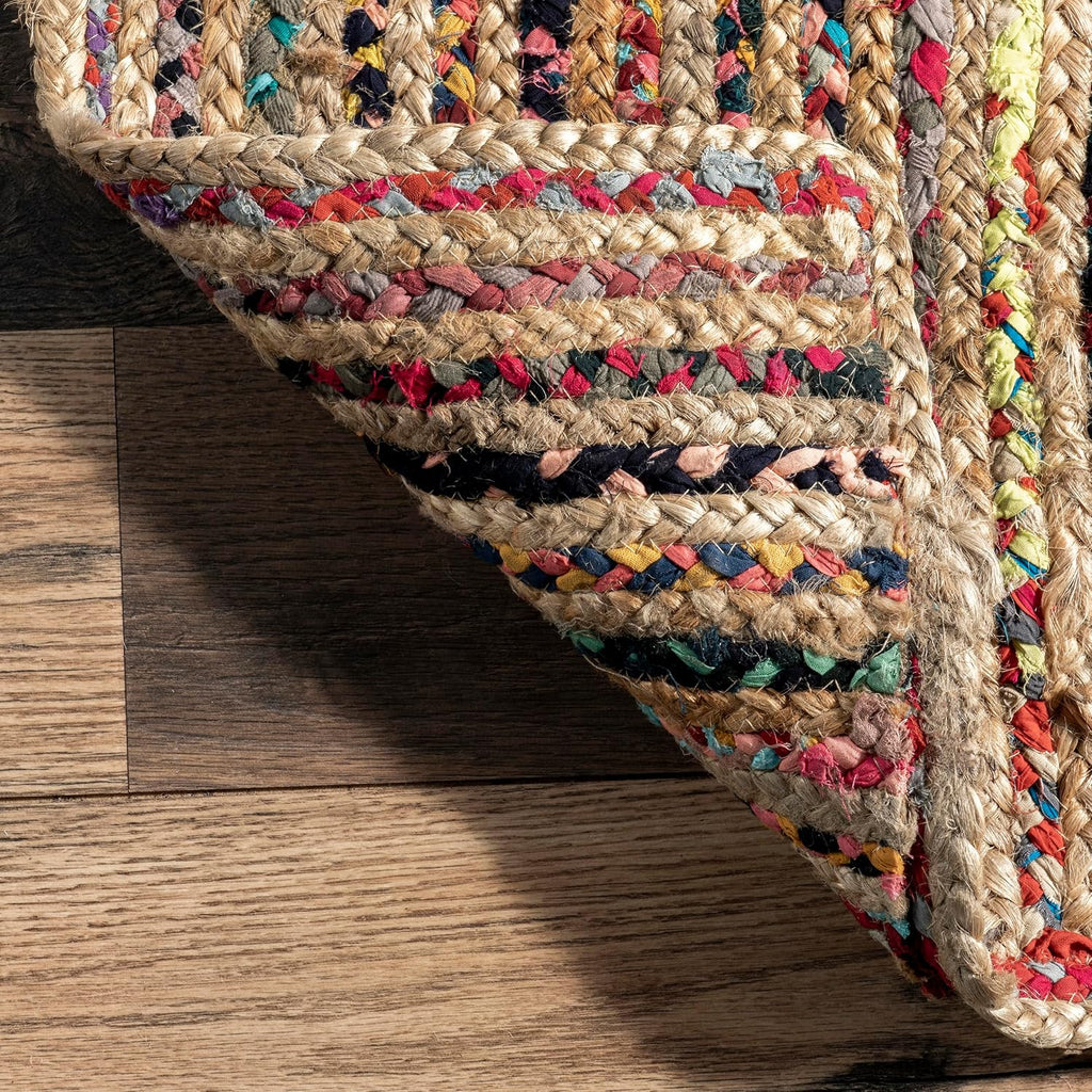 Aleen Multicolor Striped Braided Area Rug, Oval 3' x 5'