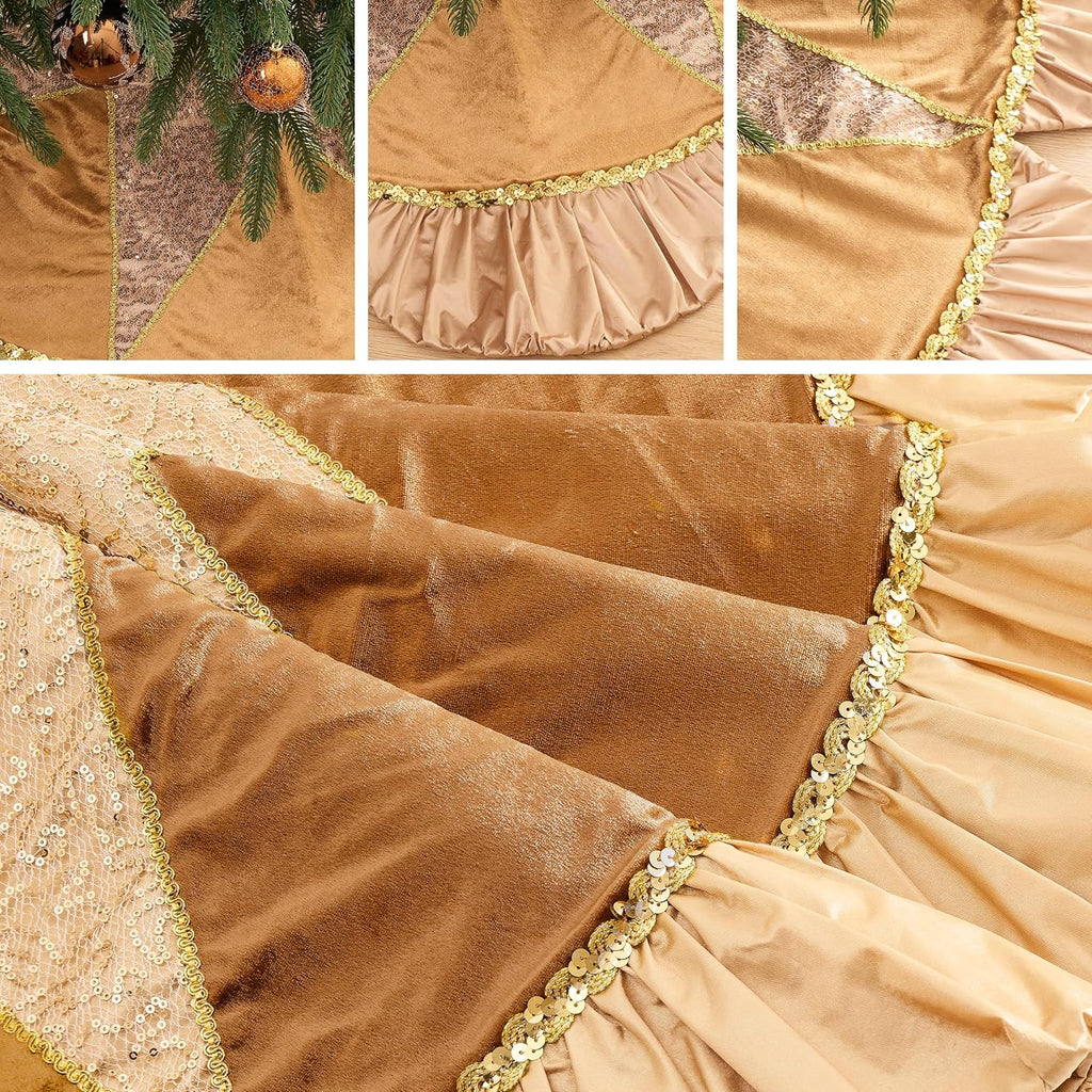 60" Sparking Gold Christmas Tree Skirt for Tree Decorations