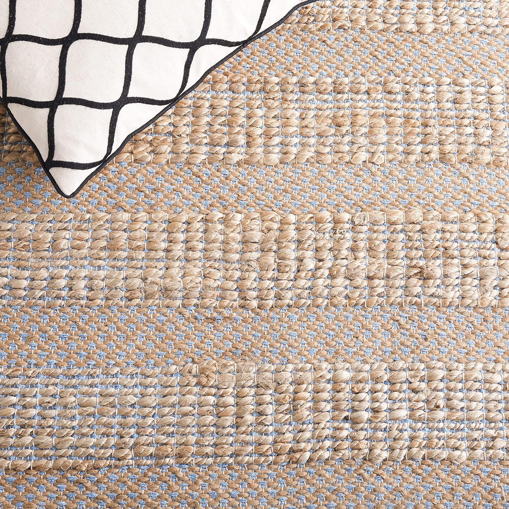 Area Rug - Natural Fiber Collection - Large - Light Blue & Natural, Handmade Jute & Cotton, Boho Farmhouse