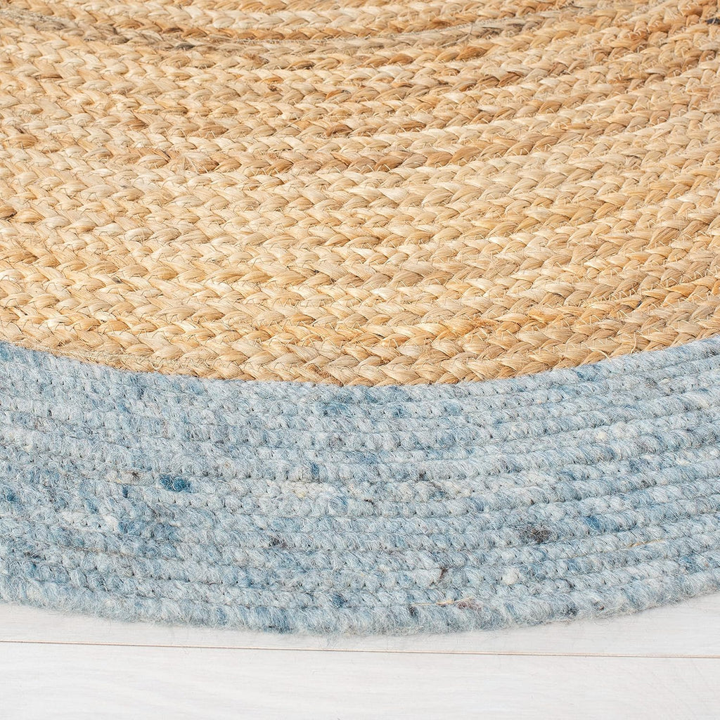 Braided Round Rug 6', Wool Light Blue & Gold BRD910H | 3/8" Pile, Handwoven, Wool & Jute Fibers, Indoor Rug