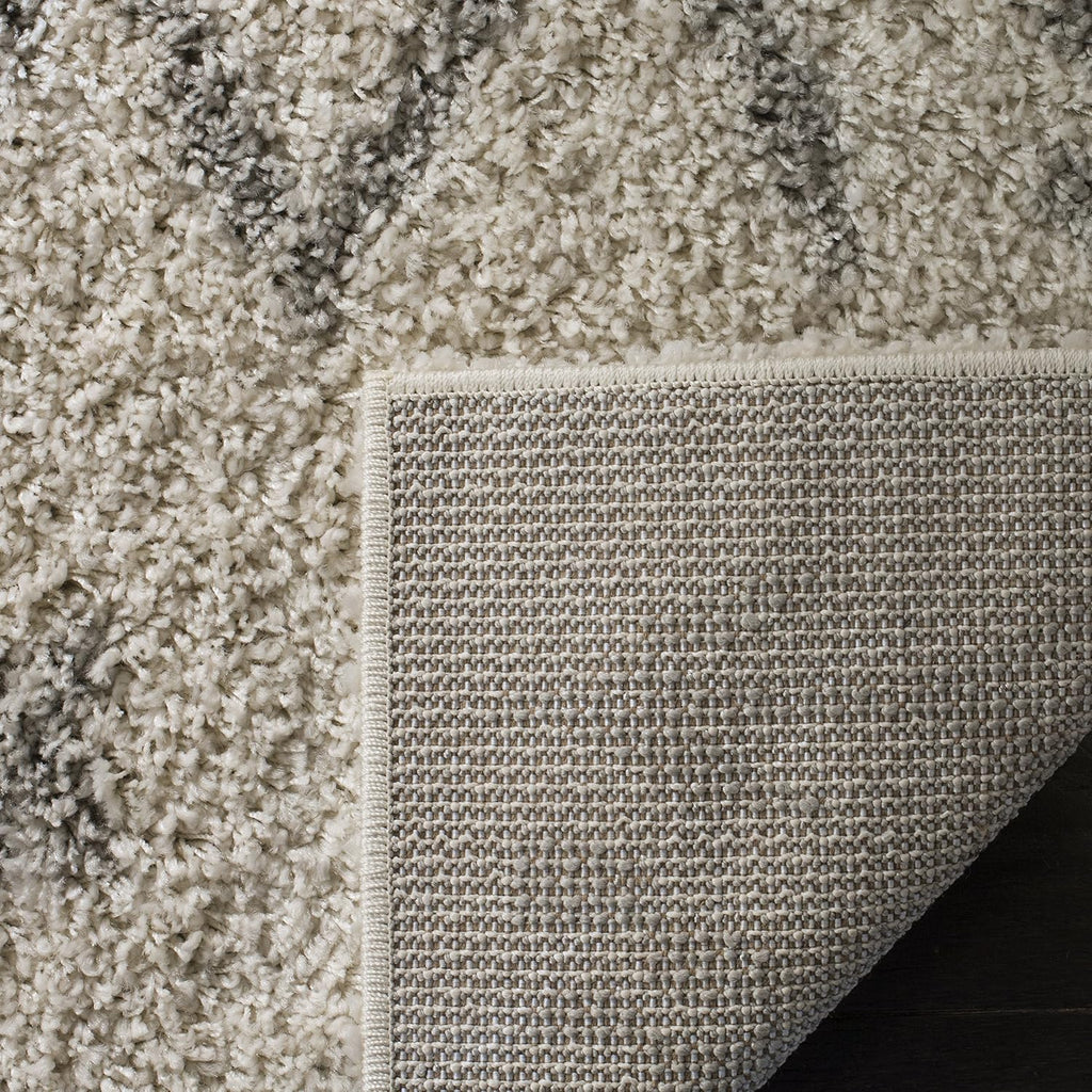 Arizona Shag Collection Area Rug - 6'7" Square, Ivory & Grey, Moroccan Boho Design, Non-Shedding & Easy to Clean