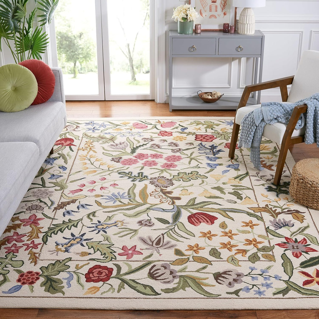 Chelsea Area Rug - 10' x 14', Ivory & Green, French Country Floral Design, Handmade Wool