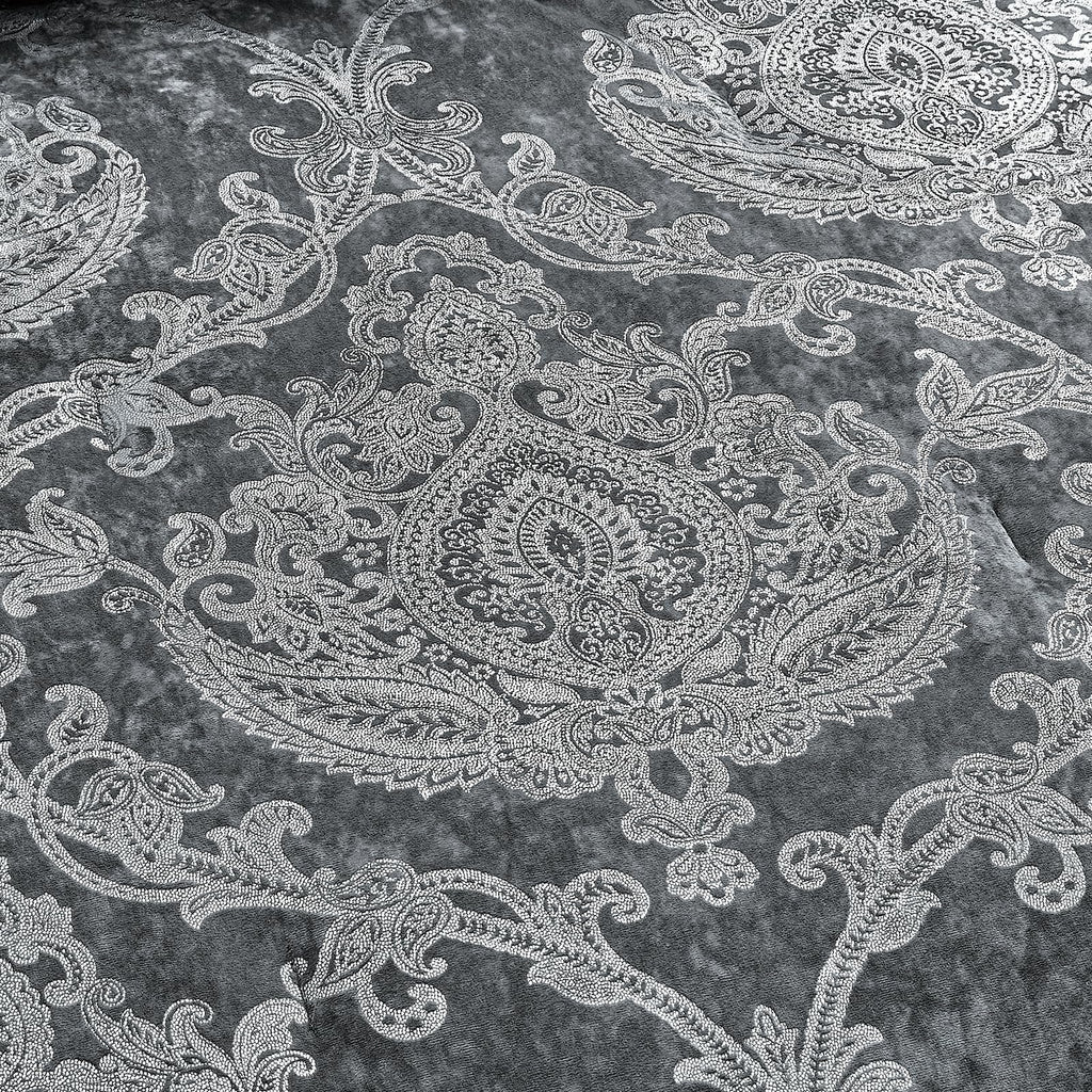 Metallic Print Comforter Set, Distressed Velvet Face with Metallic Foil Print and Brushed Solid Microfiber Reverse