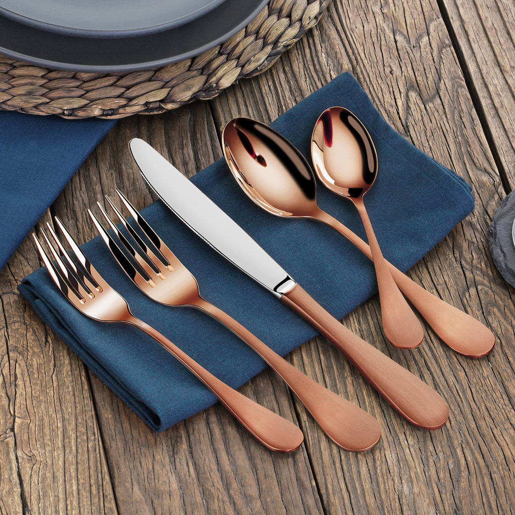 Rain Stainless Steel Flatware 20-Piece Set, Copper Finish