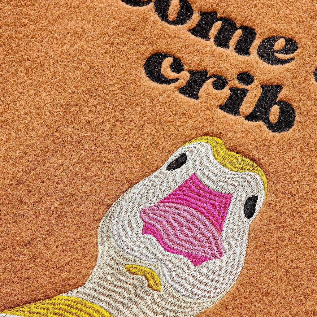 "Welcome to My Crib" Doormat, 18 x 30 Inch Funny Goose Door Mat | Embroidered faux coir mat with non-slip backing and
