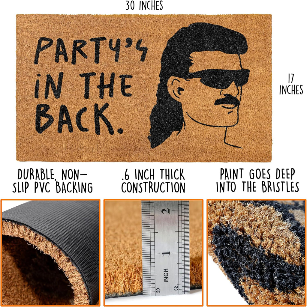 Party's in the Back Door Mat 30x17 Inch, Funny Welcome Mat Coir | Funny Home Decor, Conversation Starter, Natural