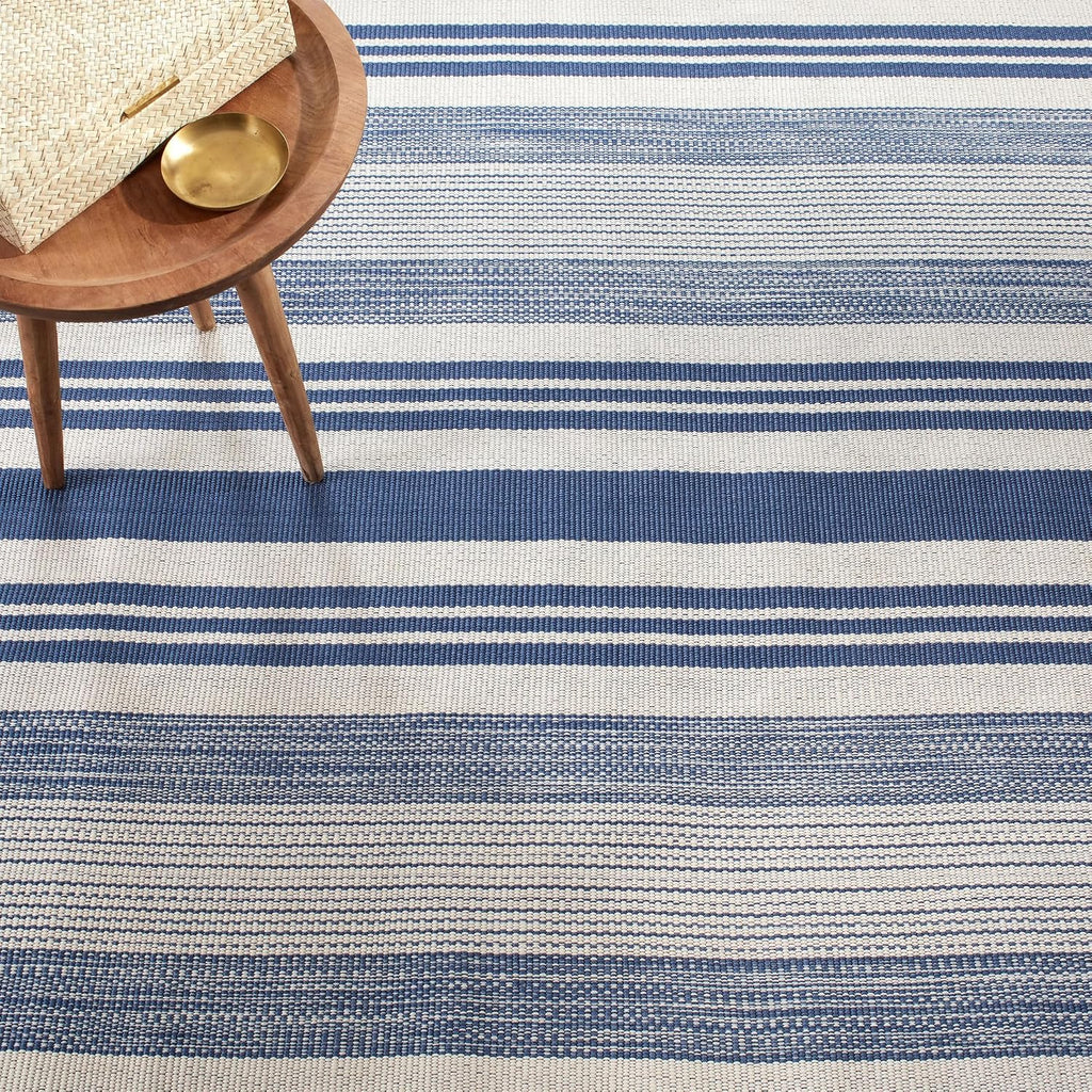 Quincy Denim Striped Handwoven Indoor/Outdoor Rug