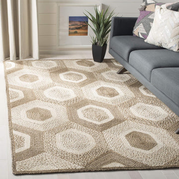 Natural Fiber Collection Area Rug - 6' Square, Grey & Ivory, Handmade Honeycomb Woven Jute, Ideal for High Traffic