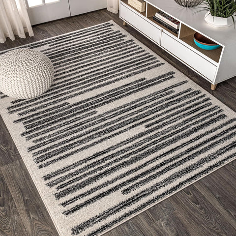 JONATHAN Y Khalil Modern Berber Stripe Cream/Black Indoor Area Rug, 8x10, Contemporary, Bohemian