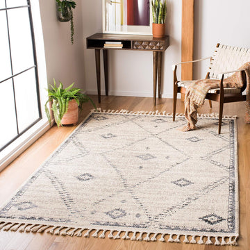 Marrakech Collection Accent Rug - 4' x 6', Ivory & Grey, Handmade Moroccan Boho Tribal Tassel, Ideal for High Traffic