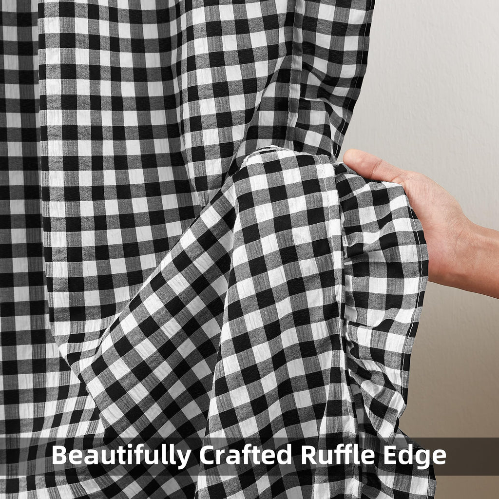 Black White Buffalo Plaid Rustic Curtain Panels 90 Inches Length