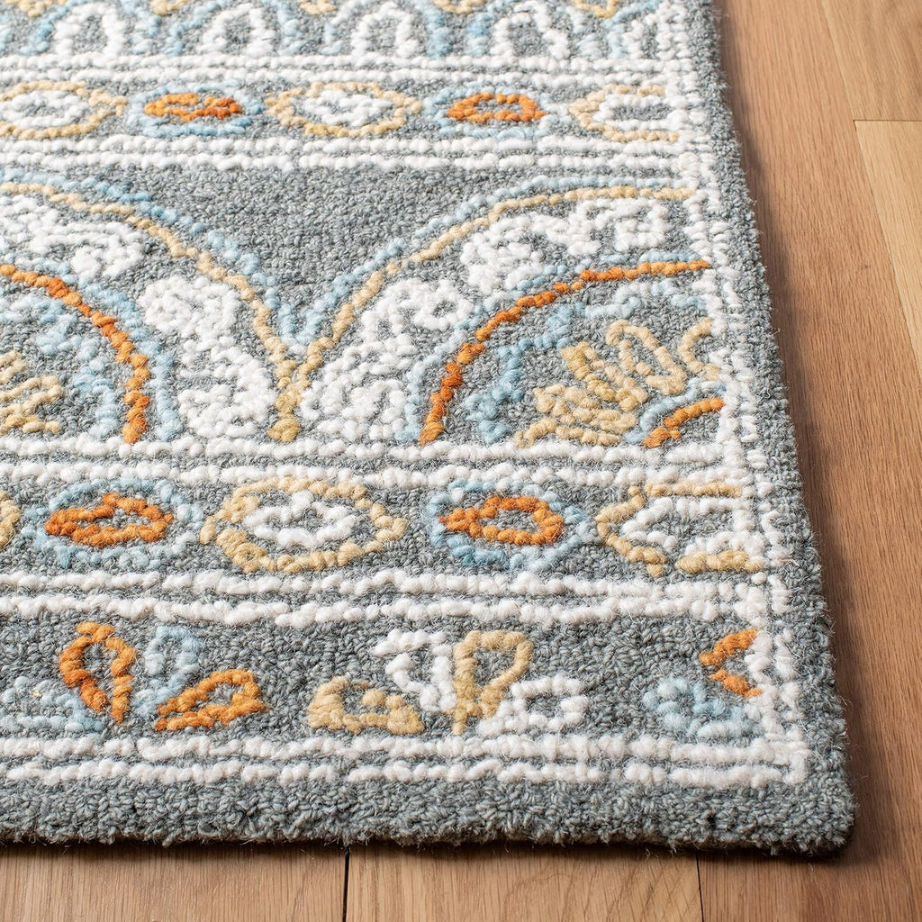 Blossom 10' x 14' Grey/Ivory Handmade Premium Wool Dining Area Rug