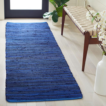 Rag Rug Collection Runner Rug - 2'3" x 11', Blue & Multi, Handmade Cotton, Boho Stripe Pattern, Ideal, Foyer