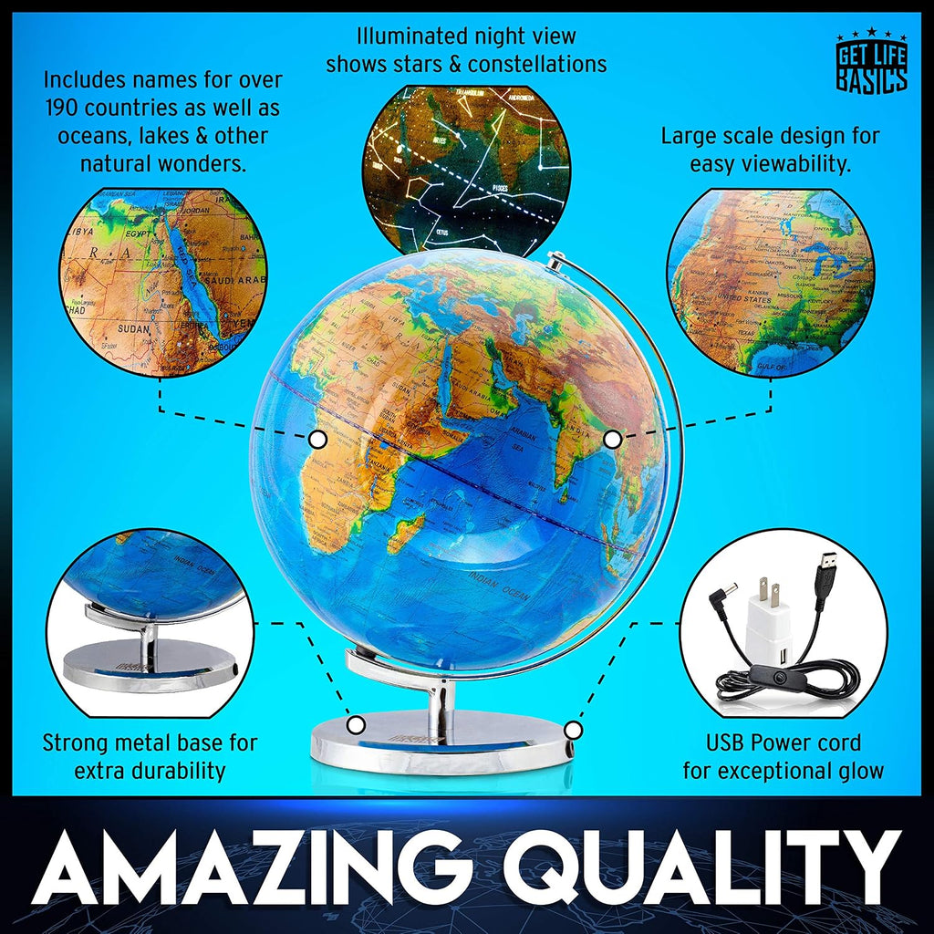 13" Illuminated Constellation World Globe for Kids & Adults