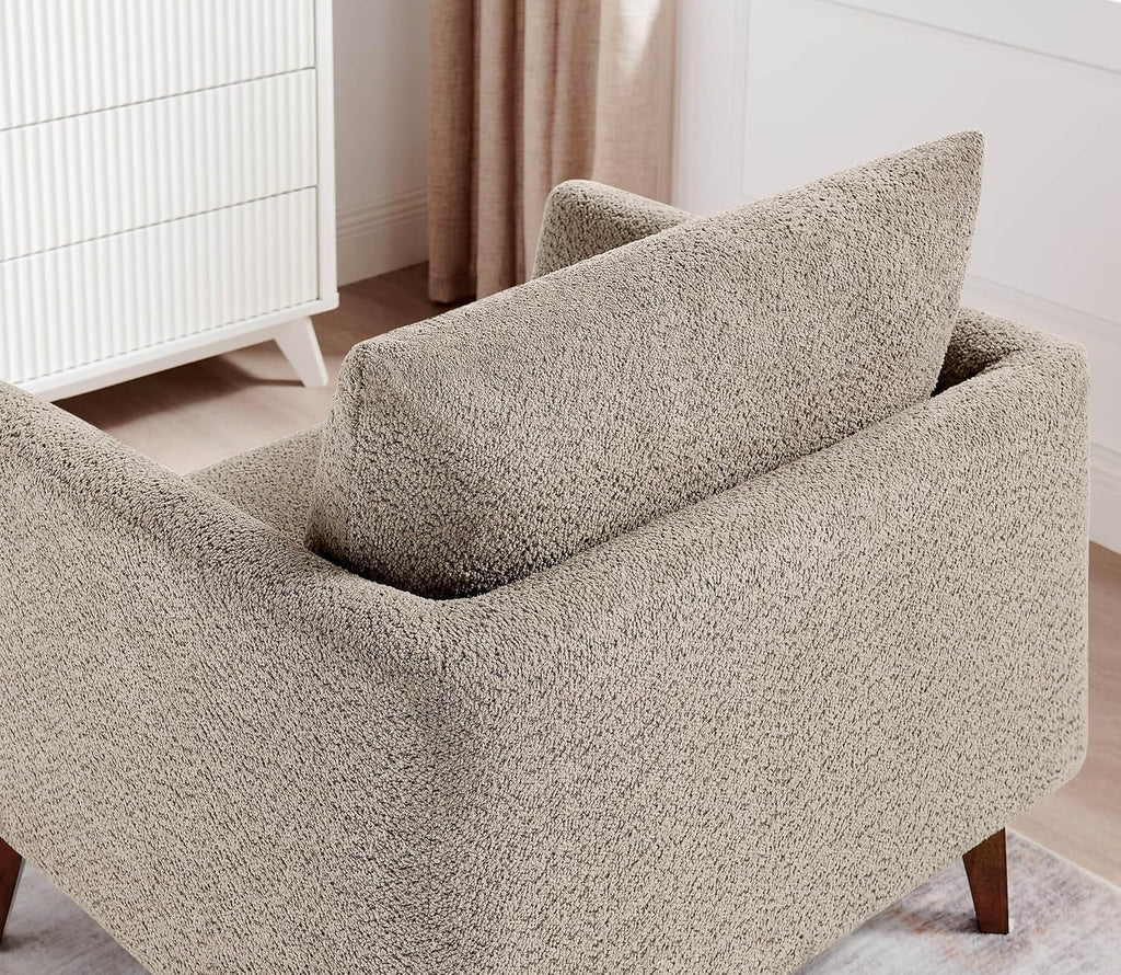 Oversized Accent Chair Modern Boucle Armchair - 37" Wide Accent Chair with Solid Wood Legs, Camel Upholstered Lounge