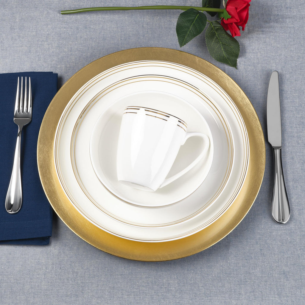 By Fitz and Floyd Nevaeh Bone China Coupe Gold Bands Dinnerware Set, Service for 4