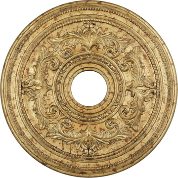 Ceiling Medallion, Hand Applied Vintage Gold Leaf with Gilded Accents, 22.k"Dx1.5"H
