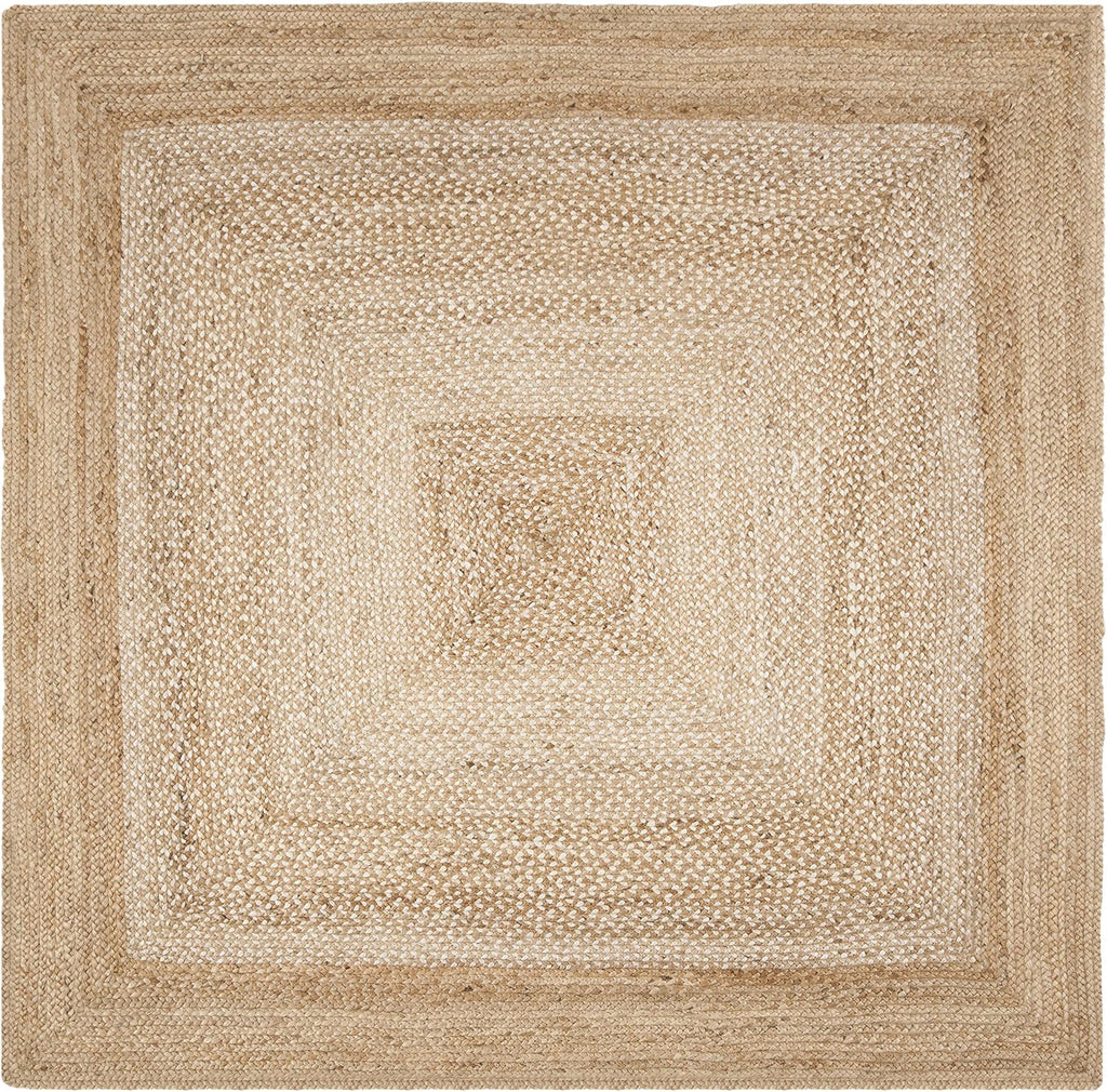 Natural Fiber Collection Area Rug - 6' Square, Natural & Ivory, Handmade Farmhouse Boho Coastal Rustic Jute, Ideal