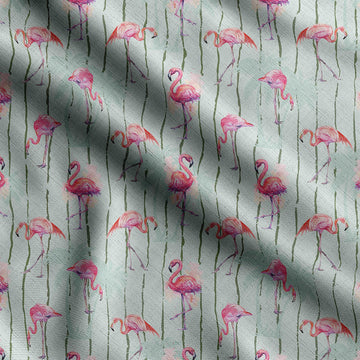 Printed Cotton Jersey Fabric - Bird Design - Mint Green - 58 Inch Wide Stretchable Knit Material by The Yard for