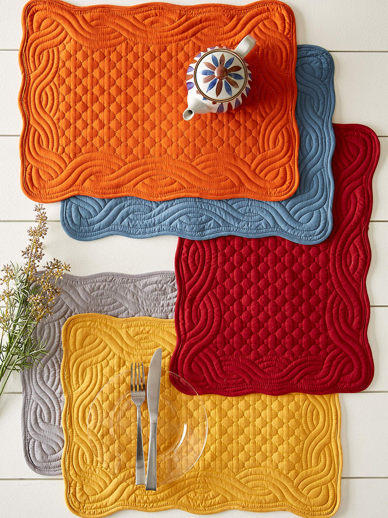 Quilted Farmhouse Collection Tabletop, Placemat Set, Pumpkin Spice, 6 Piece