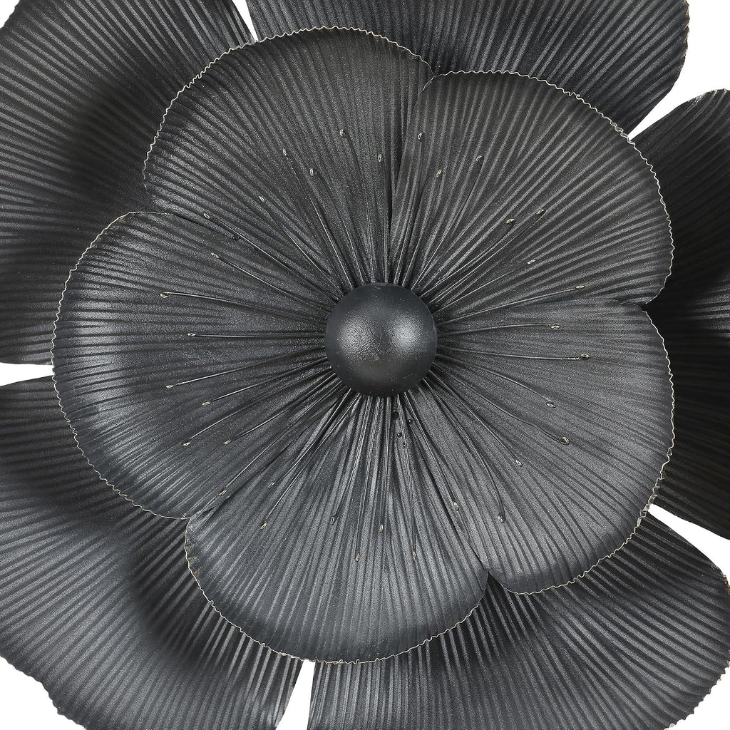 Handmade 3D Metal Flowers Wall Decor Metal Wall Hanging Sculptures Home Decor Floral Art Dark Gray - Set of 3