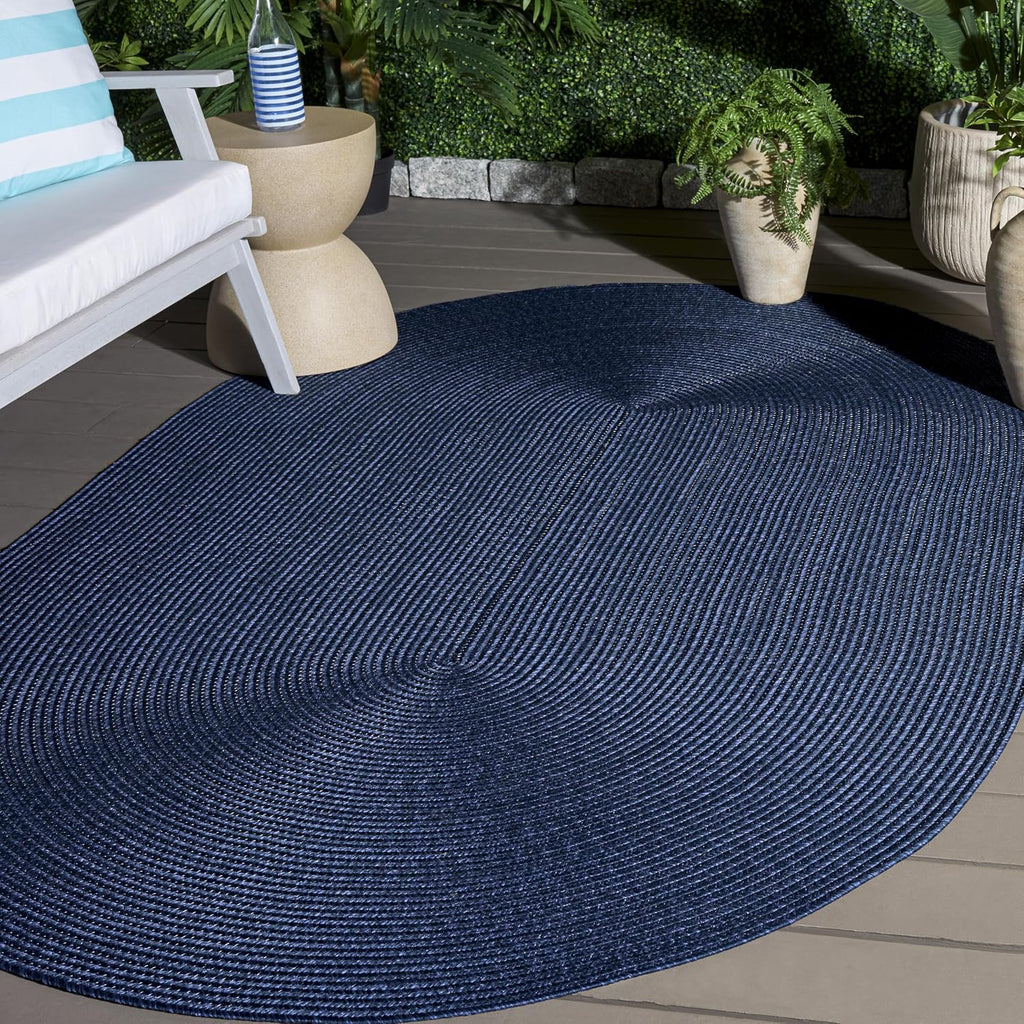 Braided Indoor/Outdoor Washable Oval Rug 4x6, Navy BRD315N