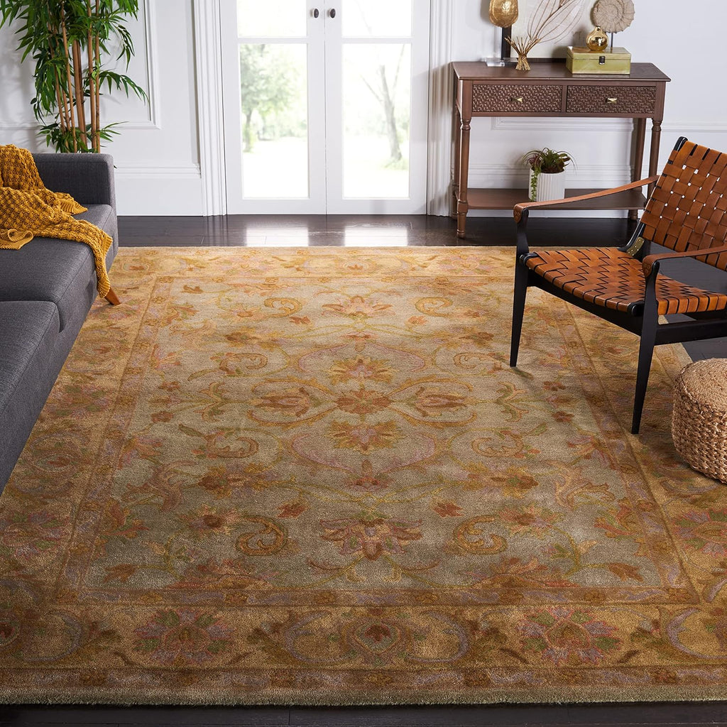 Heritage Area Rug - 9' x 12', Green & Gold, Handmade Traditional Oriental Wool