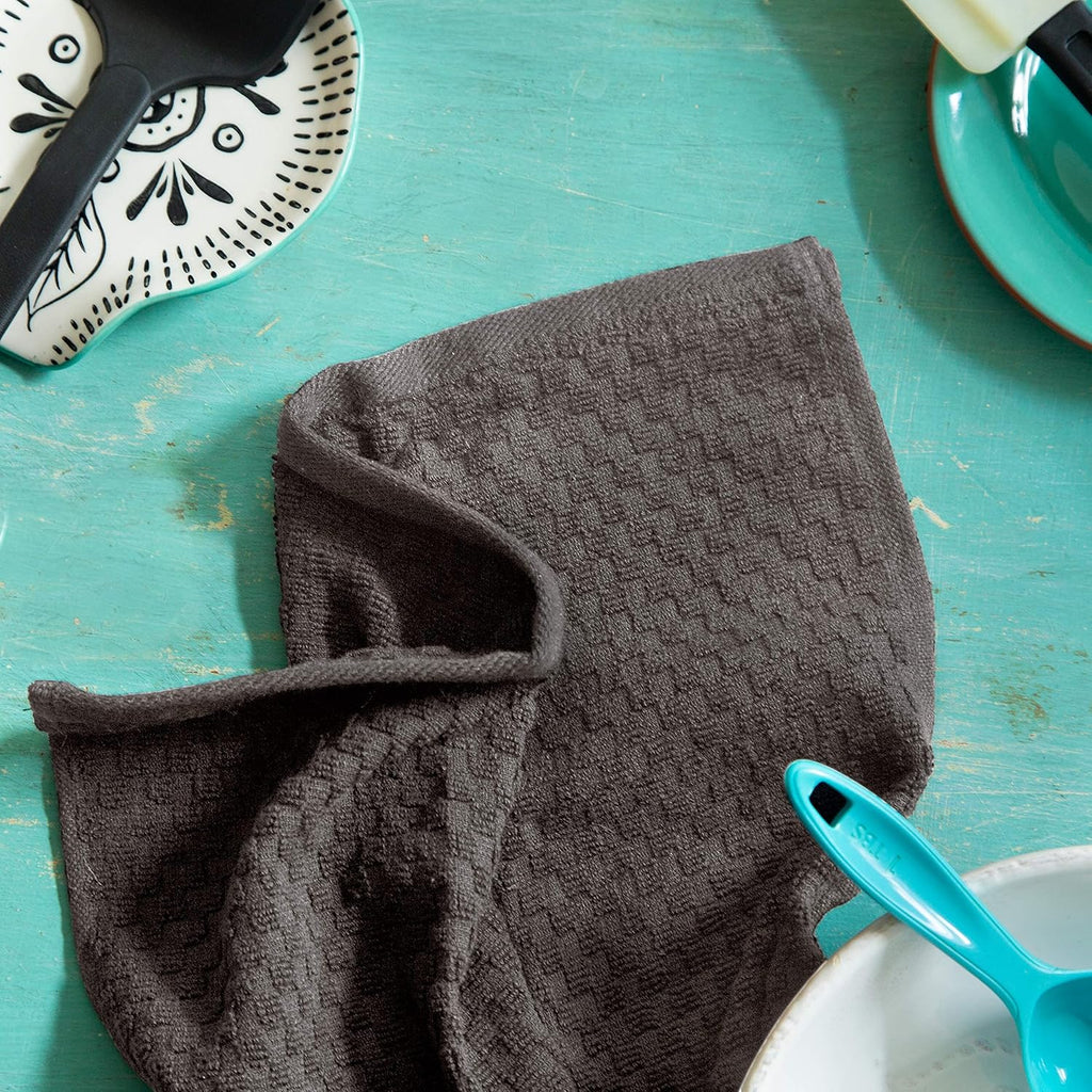 Amazing Kitchen Towel - 12 Pack 100% Cotton Waffle Terry Towel | Charcoal - 16x28 Euro Café Waffle Weave Dish Towels