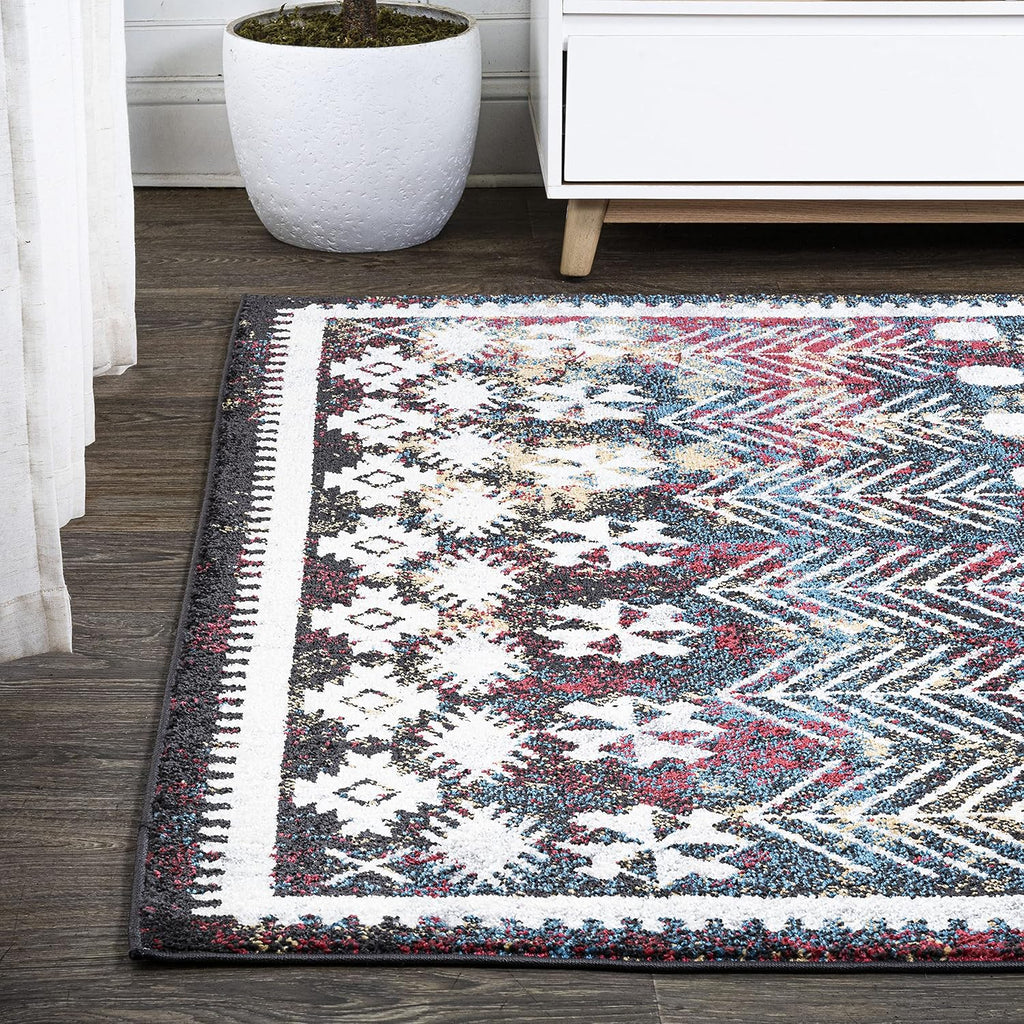 Dhiya Distressed Kilim Multi Indoor Area Rug, Bohemian, Vintage, Easy-Cleaning, Pet Friendly, Non-Shedding