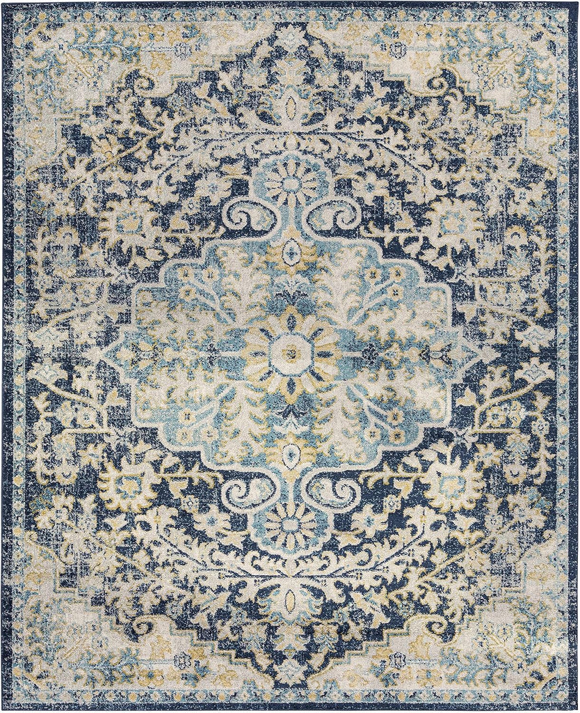 Lexington Living Room, Bedroom Area Rug - Medallion Floral Border Distressed Abstract - Traditional Oriental