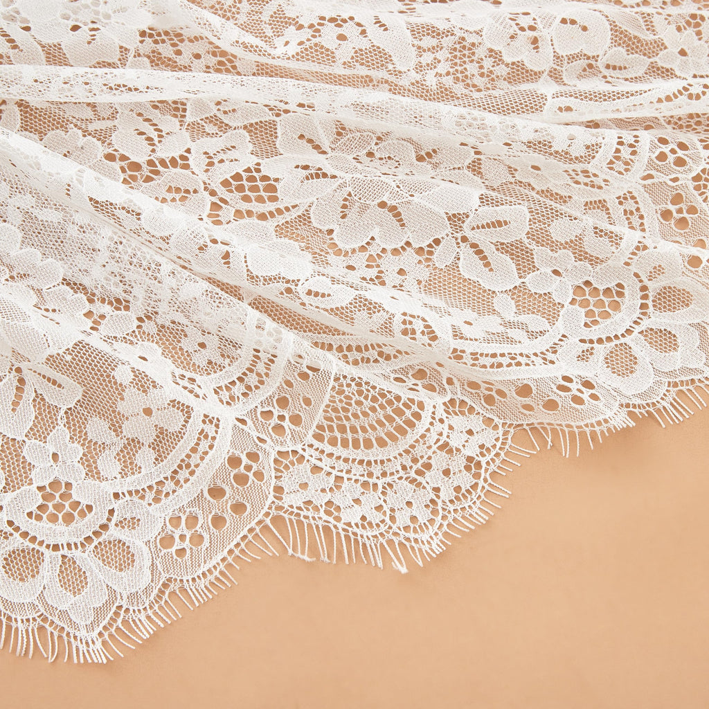 15.75" Wide 3 Yard 0.11lb White Eyelash Lace Fabric Lace Ribbon with Floral Pattern for Wedding, Sewing, DIY