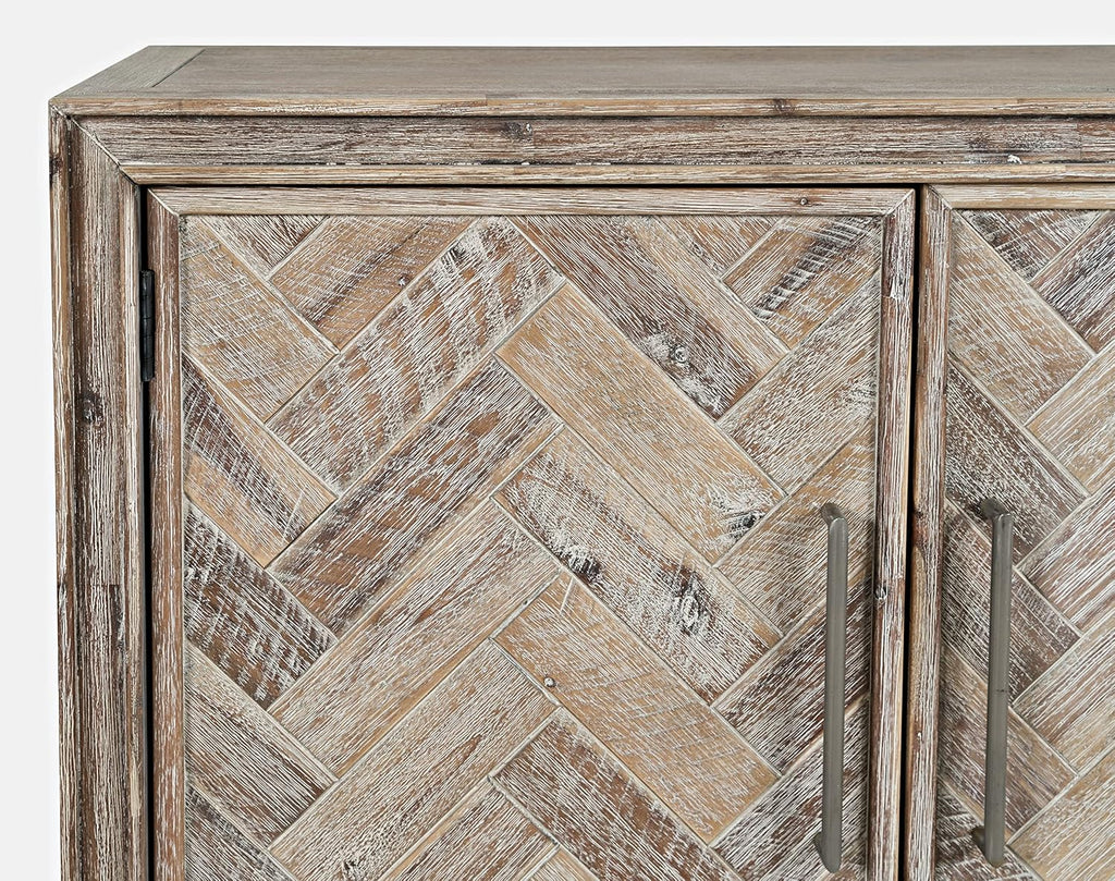 Accent Chest with 2 Doors and 2 Shelves, Acacia Wood Mid-Century Modern Storage Cabinet Bedroom, Grey Wash