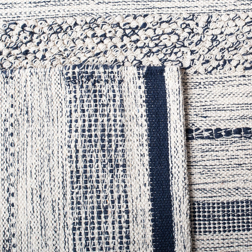 Striped Kilim Collection Runner Rug - 2'3" x 9', Ivory & Navy, Handmade Flat Weave Cotton, Ideal for High Traffic