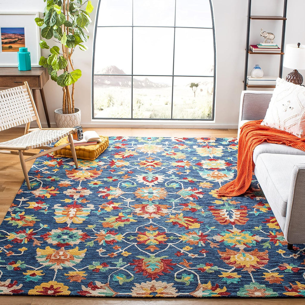 Aspen 8' x 10' Navy/Red Handmade Boho Wool Area Rug