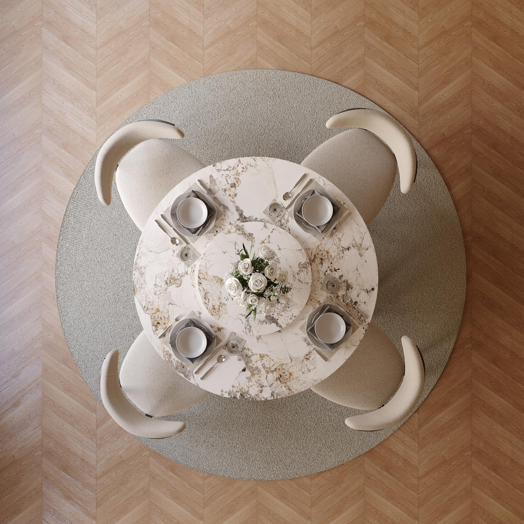 Round Dining Table for 4, 47" Modern Dining Table with 23" Lazy Susan, Pandora Sintered Stone Dining Tabletop with