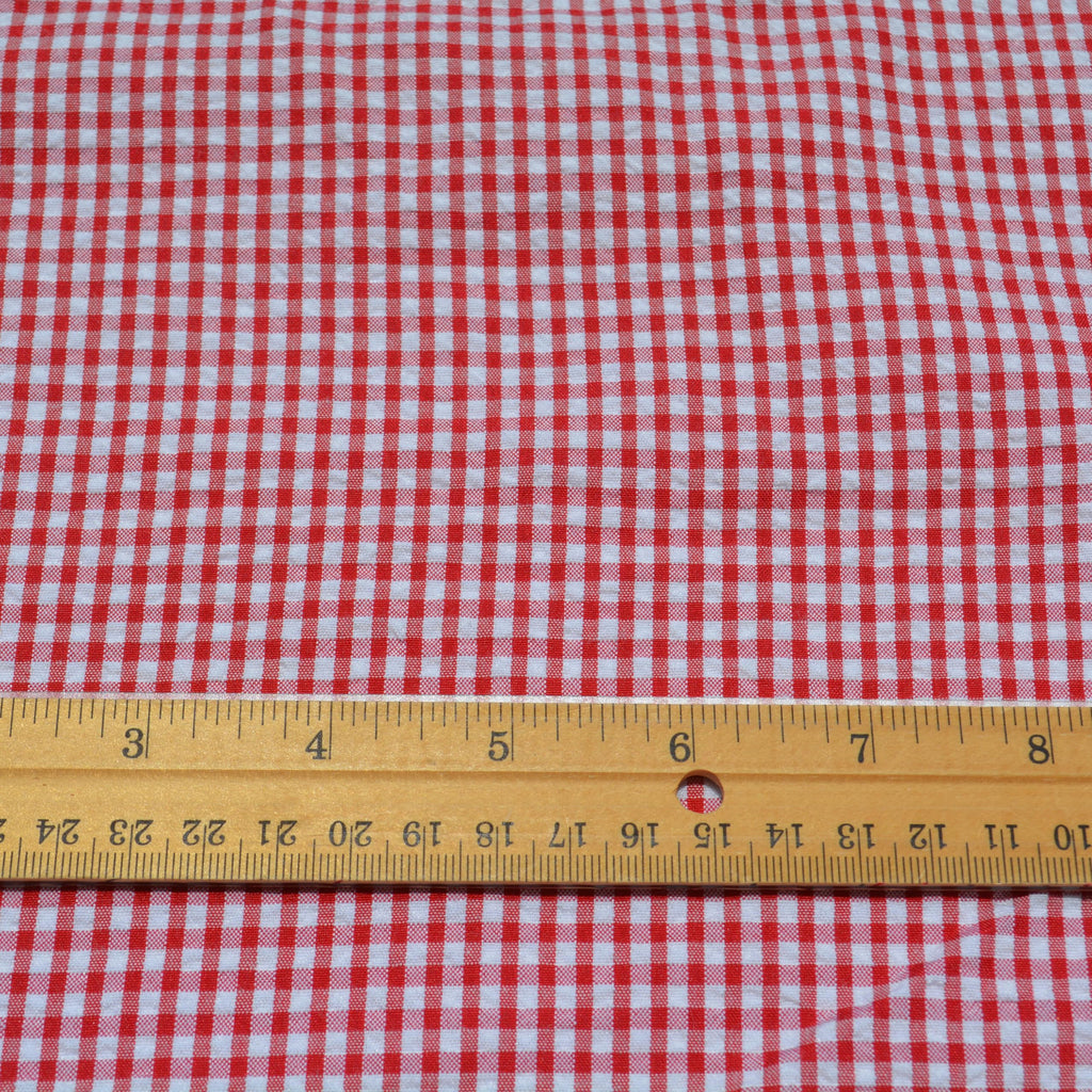Seersucker Red Gingham Fabric by the Yard | Lightweight Red and White Checked Gingham Cloth | Picnic Tablecloth Shirt