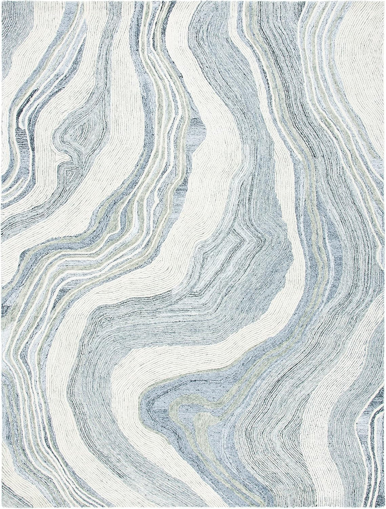 Area Rug 8x10 - Fifth Avenue - Large - Grey & Ivory, Handmade Wool, Mid-Century Modern Design